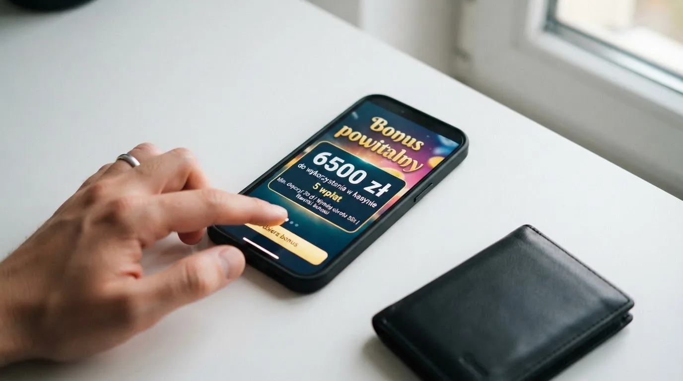 Ekran z warunkami bonusu powitalnego podczas rejestracji w kasynie online